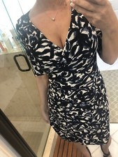 RALPH LAUREN JERSEY Blue White Print DRESS SIZE 6 Cocktail Batik Moc Wrap Empire