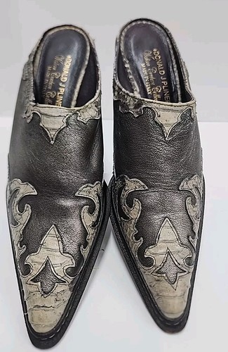 DONALD J. PLINER Colección Western Couture MULES Cuero Talla 8 Plateado Metálico - Imagen 2 de 18
