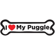 I Love My Puggle Dog Bone Car Magnet - 2x7 Dog Bone Auto Truck Decal Magnet