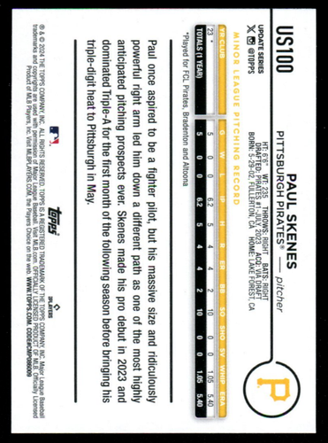 2024 Topps Update US100 Paul Skenes Gold Foil Parallel Rookie Pittsburgh Pirates - Picture 2 of 2