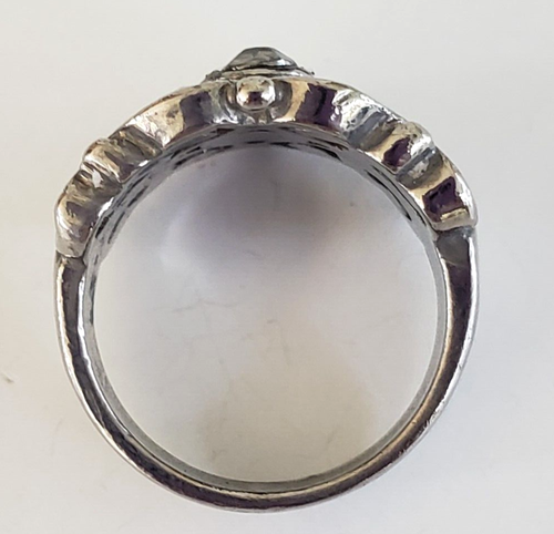 Vintage Boho Gray Glass Stone Faux Filigree Silver Tone Ring Band Size 7 - Picture 5 of 7