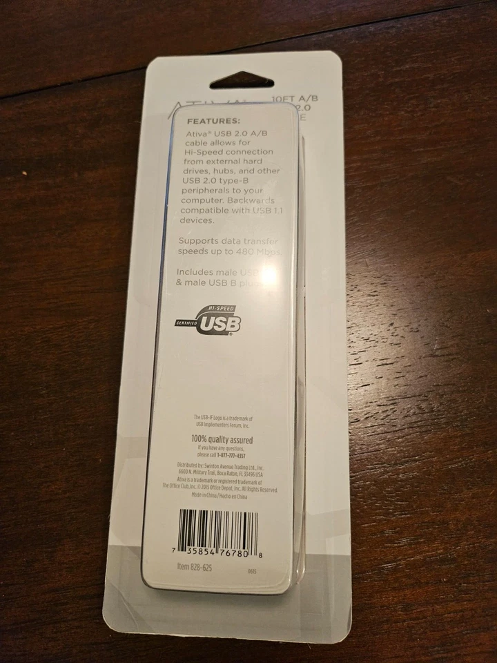 Ativa USB 2.0 A/B Data Cable 16' Black, For Hi-Speed USB Devices, Item 828-645 - Image 2 of 3