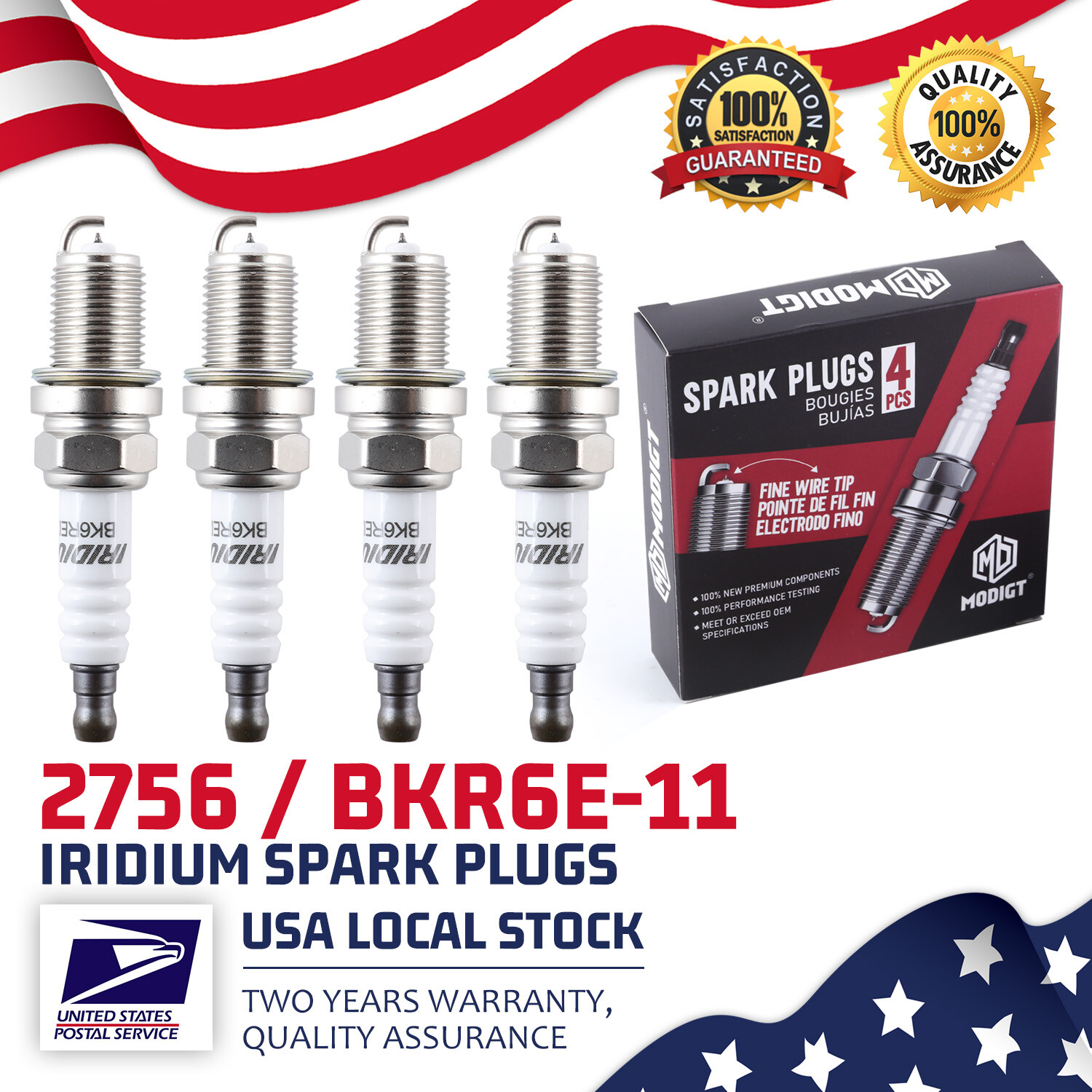 4PCS OEM Spark Plug Replace For NGK 2756 / BRK6E-11 For Dodge Ford Chrysler GMC