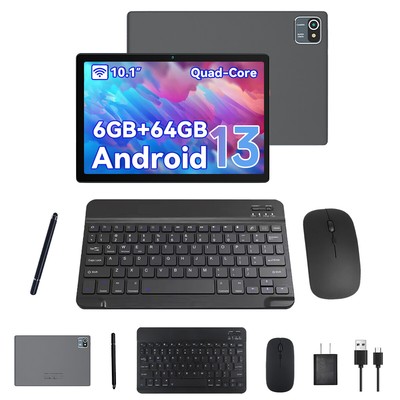 AEEZO 10.1'' Android 13 Tablet 6GB RAM,64GB Quad Core HD With Keyboard Mouse 
