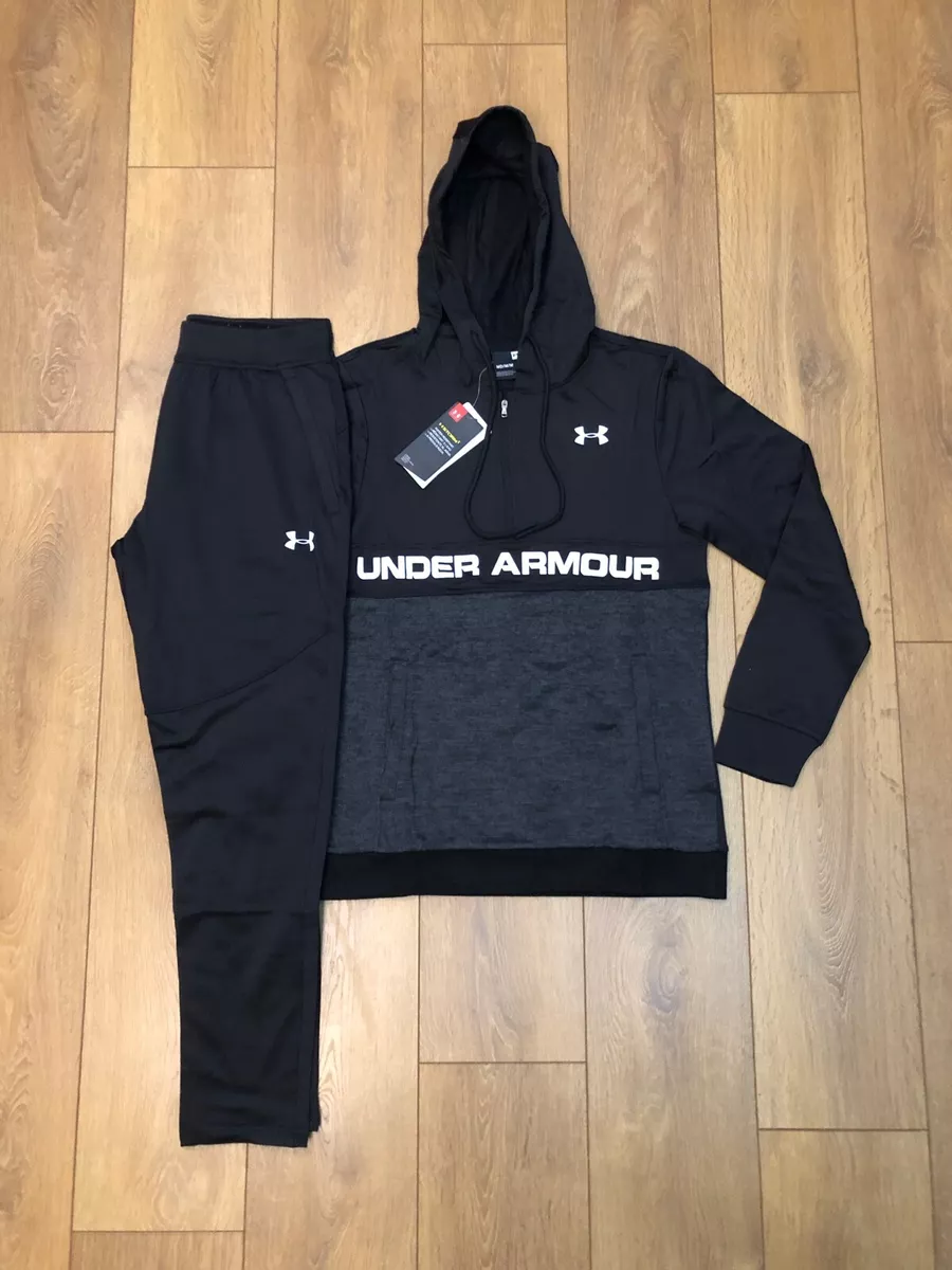 Under Armour tracksuit hooded black 1 4 zip top and bottoms reg fit all sizes