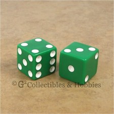 NEW 2 Jumbo 25mm 1 inch Green Dice Pair RPG Board Game Large Six Sided D6