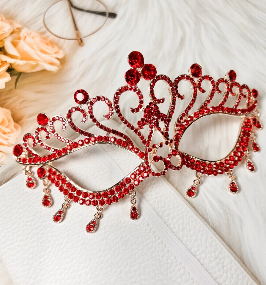 Venetian Masquerade Mask, Mardi Gras Mask, Elegant Teardrop Red Prom Party Mask - Image 3 of 4
