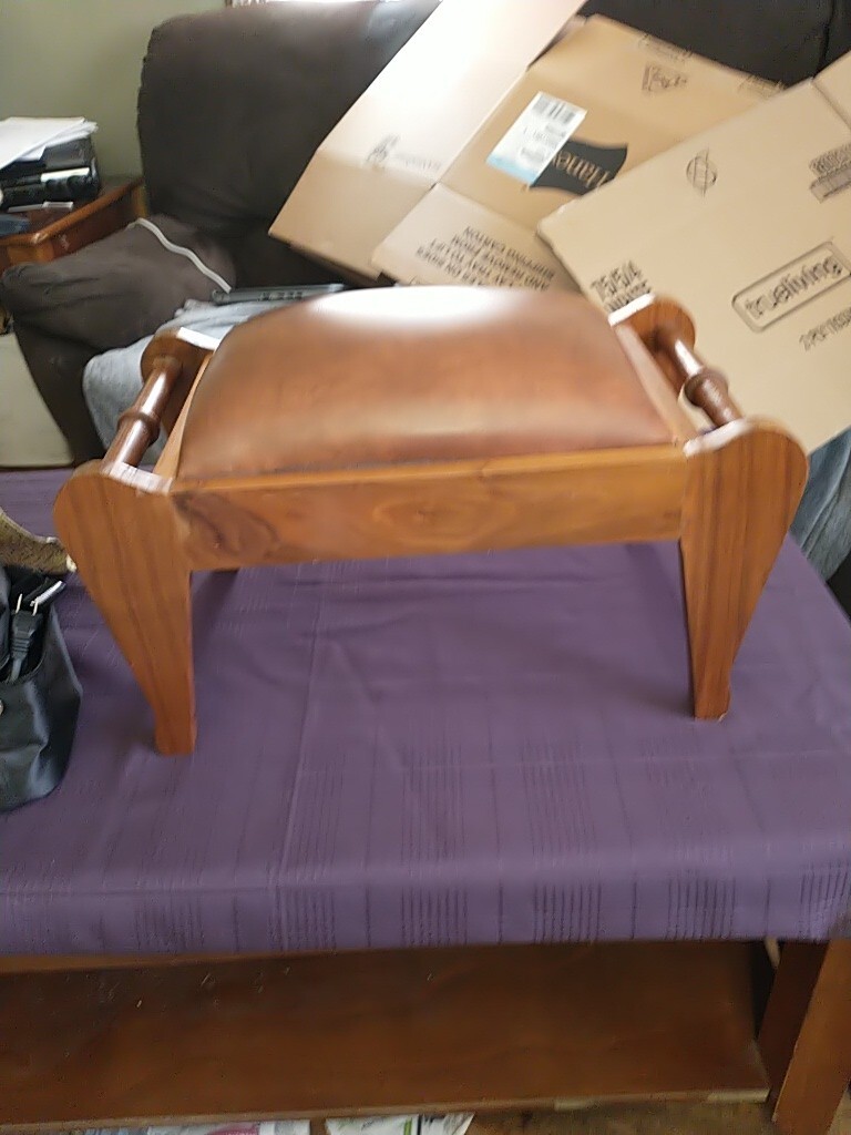 Lovely Vintage Wood And Faux Material Foot Stool | eBay Lovely Vintage Wood And Faux Material Foot Stool | eBay