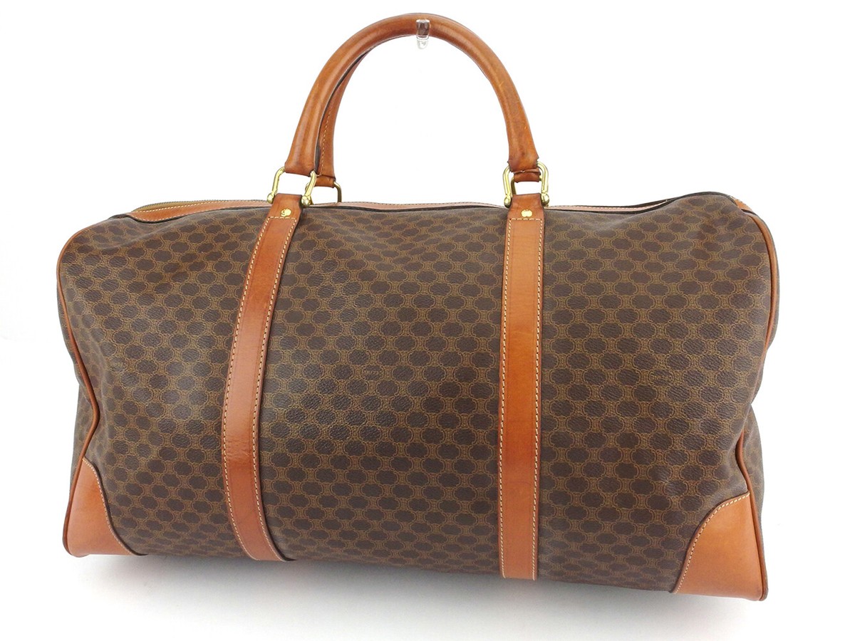 CELINE Boston bag macadam beige PVC ?~ leather Authentic