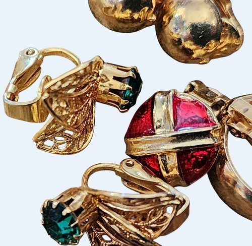 Lote de 10 pares de pendientes de clip vintage aros colgantes tono dorado retro - Imagen 6 de 6