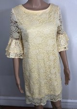 RONNI NICOLE Yellow Lace Shift Dress Size 2P NWT $74 Flare Sleeve Lined Knee