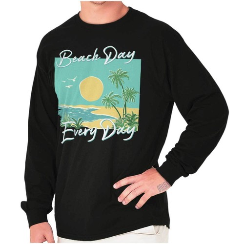 Retro Beach Day Every Day Summer Sunrise Long Sleeve Tshirt for Men or Women - Afbeelding 1 van 7