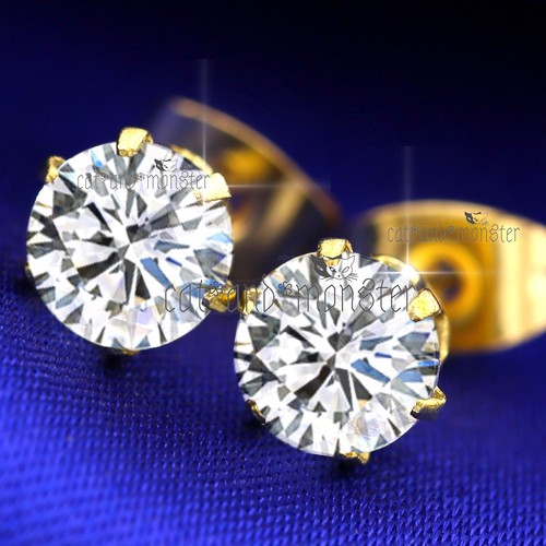 24K WHITE GOLD GF SILVER CT LAB DIAMOND MENS LADY KIDS SOLID ROUND STUD EARRINGS - Picture 10 of 11