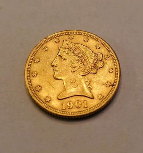U S 1901-S Liberty 5 Dollar Gold Coin Half Eagle