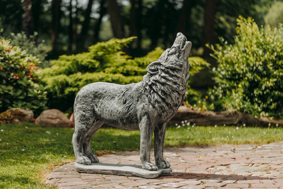 Heulender Wolf Steinfigur H.98 cm 105 x 28 cm Grau 160 kg Beton frostsicher - Bild 3 von 4
