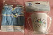 Vtg Nursery Lot new nos toddle time boys shoes and plastic baby toddler cup