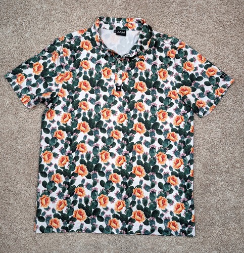 Bad Birdie Polo Shirt Men’s Size L Prickly Pear Cactus Floral Print Stretch Golf