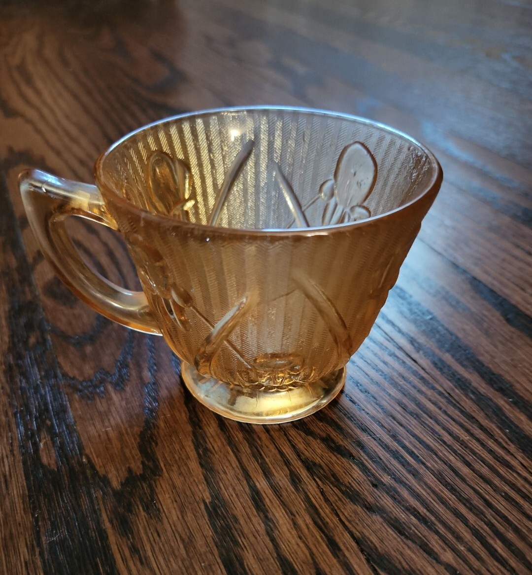 Vintage 1930's Jeanette Iris & Herringbone Marigold Depression