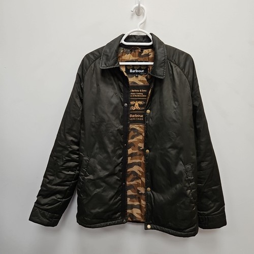 Barbour Heritage Eel Quilt Inner Camo Lined Green Button Up Jacket Size Small - Picture 7 of 11
