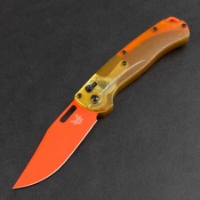Pocket Folding Outdoor Knife Transparent Pei Handle Axis Lock Orange Color Blade