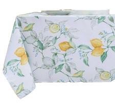 Printed Fabric Textured Tablecloth, 60"x84"Oblong, CITRUS FRUITS, SOFT LEMONS,BM