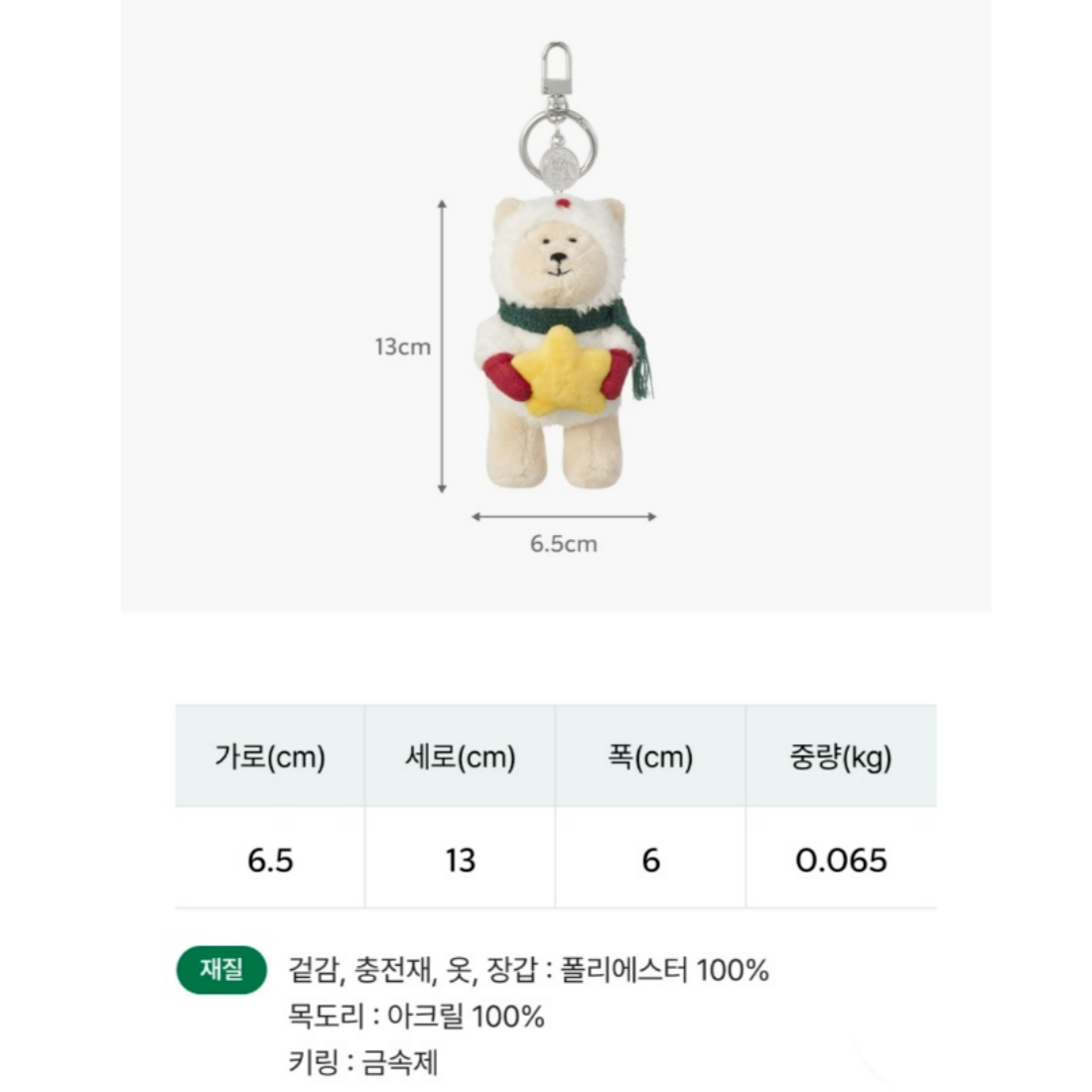 Starbucks Korea 2024 Holiday Friends Bearista Key Chain