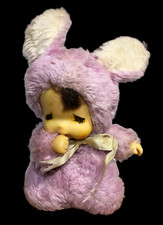 Monchhichi Easter Pets Purple Bunny Thumbsucker Baby Plush Rubber Face RARE
