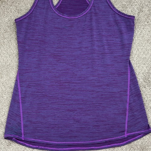 ATHLETA Tank Top Gym LIGHTWEIGHT Purple Stripe Racerback Deep Scoop Neck S M $45 - Picture 5 of 7