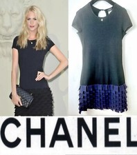 5K Mint Chanel Vintage 2010 Black Blue Midi Party Dress 36 38 2 4 6 Logo Vtg S M