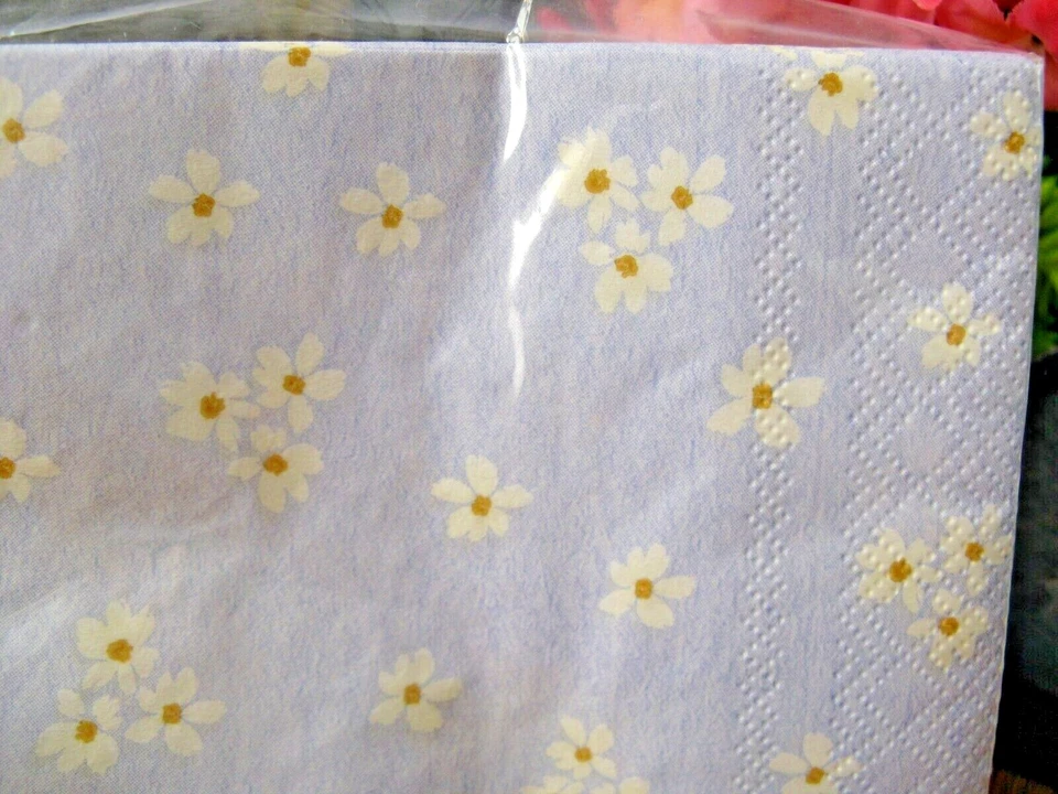 New White Daisy Flower Ditsy Floral Blue & White Paper Beverage Napkins - 40ct. - Image 4 of 4