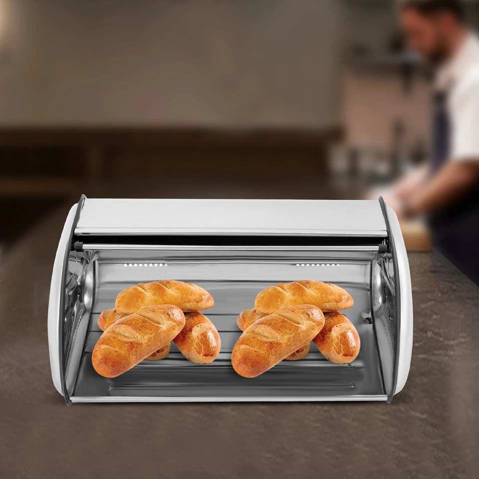 Caja de pan de acero inoxidable cubo de pan plateado mostrador de cocina contenedor de pan Foto 2 de 4