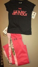 UNDER ARMOUR Girls Sz 5 Short Sleeve Tee Pink Camo Stripe Sz 5 Athletic Pants