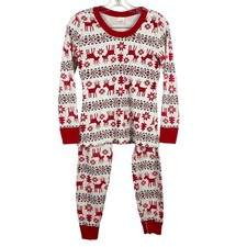 Hanna Andersson Pajama Set Women Medium Red Reindeer Fair Isle Organic Cotton