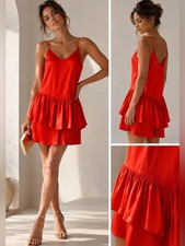 Stella McCartney Tiered Satin Crepe Red Orange Dress US 6-8 | IT 42 NWT Cocktail