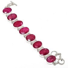 Faceted Kashmir Rubi Gemstone Ethnic 925 Sterling Silver Jewelry Bracelet 8" S47