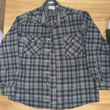 VINTAGE Sears Roebuck Shirt Men Large Blue Wool Blend Flannel Plaid Flap Pockets
