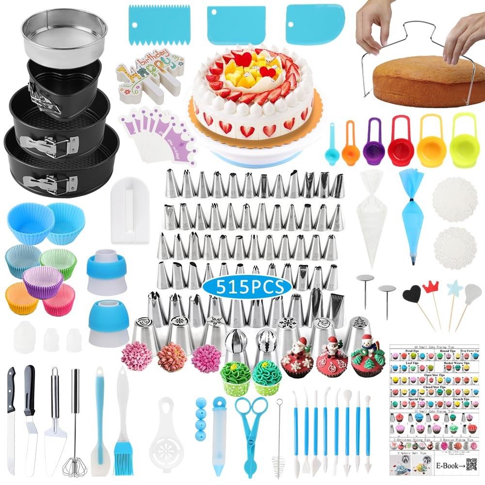 515-Piece Cake Decorating Kit with 3 Springform Pans & Baking Tools for Professional Decorating