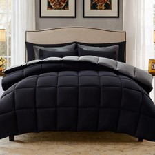 California King Lightweight Comforter Set with 2 Pillow Shams - Black/Grey