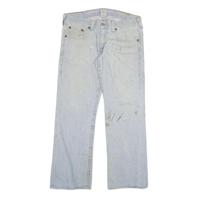 TRUE RELIGION Herren Jeans Blau Regular Straight Denim Light W36 L33 Reißverschluss Baumwolle