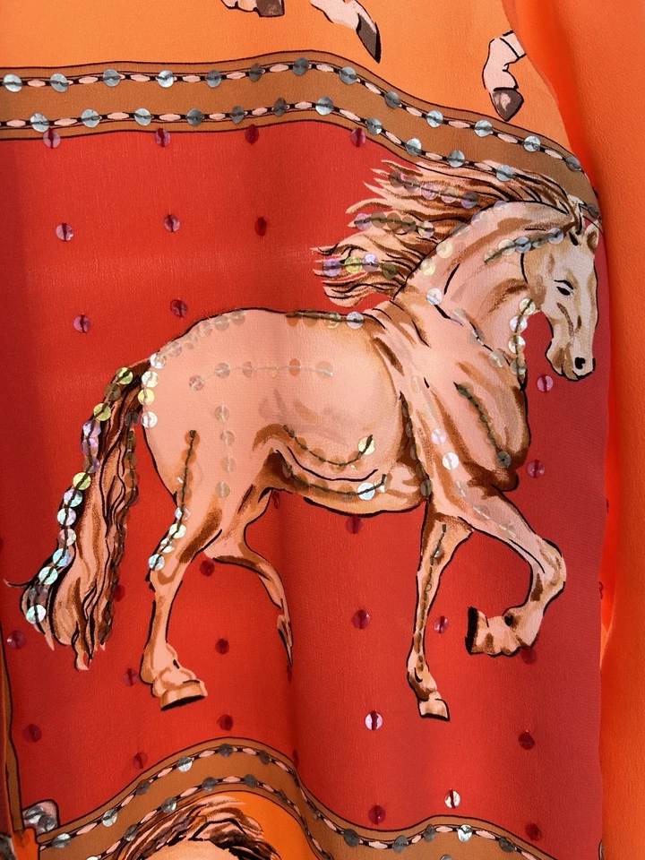 Blusa Retro Vintage Seda Caballo Western Ecuestre Bling Lentejuelas Talla S Foto 3 de 4