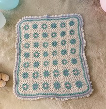 Crochet BABY BLANKET AFGHAN Throw 41x33  White Green Pink Blue Ruffle Gift