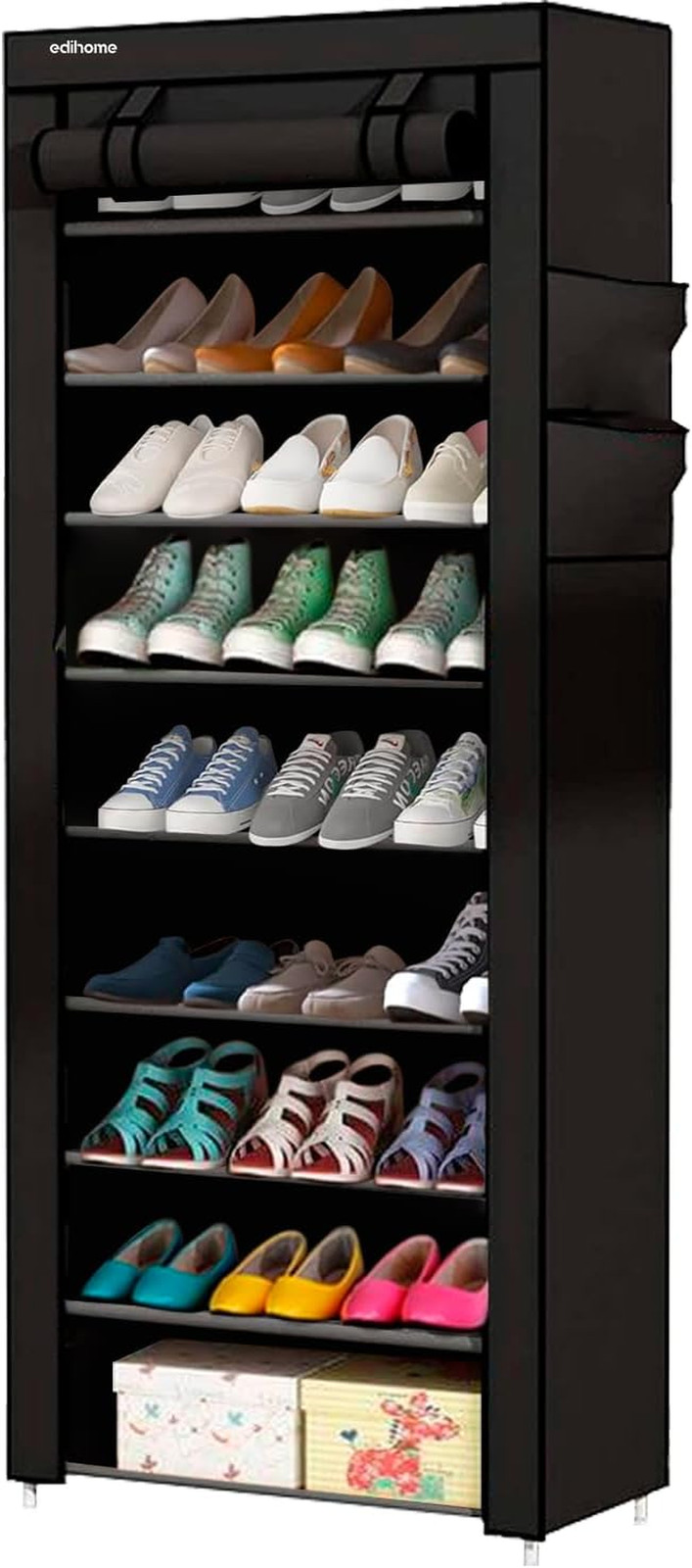 Scaffale Scarpe 10 Ripiani Nero 58x162cm | Design Salvaspazio Moderno