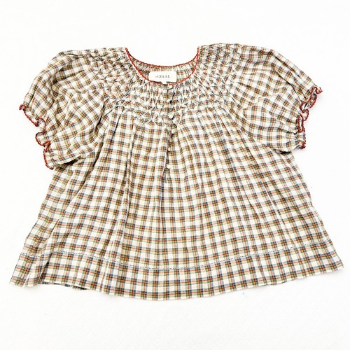 The Great Plaid Flutter Sleeve Bohemian Short Sleeve Plaid Patterned Top Size