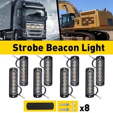 8X Flashing Strobe Light Grille Light Head Amber/White 6-LED Fit Truck Trailer