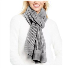 DKNY Logo Open-knit Blocked Scarf Heather Grey