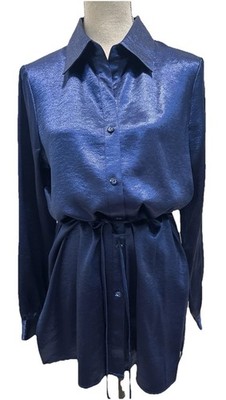 Susan Graver NWT Satin Shirt Dress/Tunic Top Med Jewel Buttons Holiday Party