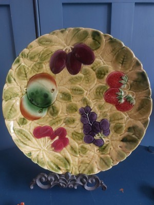 Sarreguemines Obst Servierteller Barbotine 30 cm  Obstschale Frankreich 