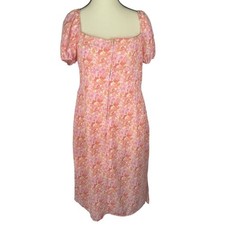 Kingston Grey Juniors Floral-Print Pink Midi Dress W/ Puffy Sleeves & Zipper