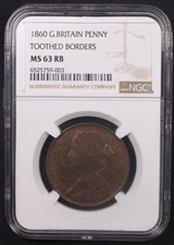 G.BRITAIN 1860 PENNY***NGC MS63 RB***TOOTHED BORDERS
