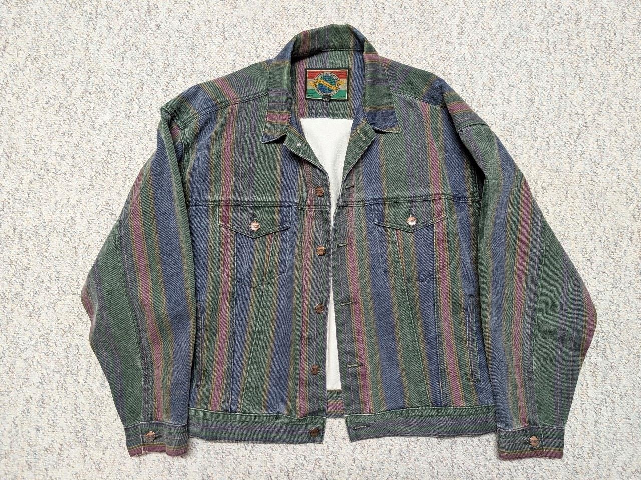 1990s vintage STRUCTURE jean jacket DENIM striped L blue gre
